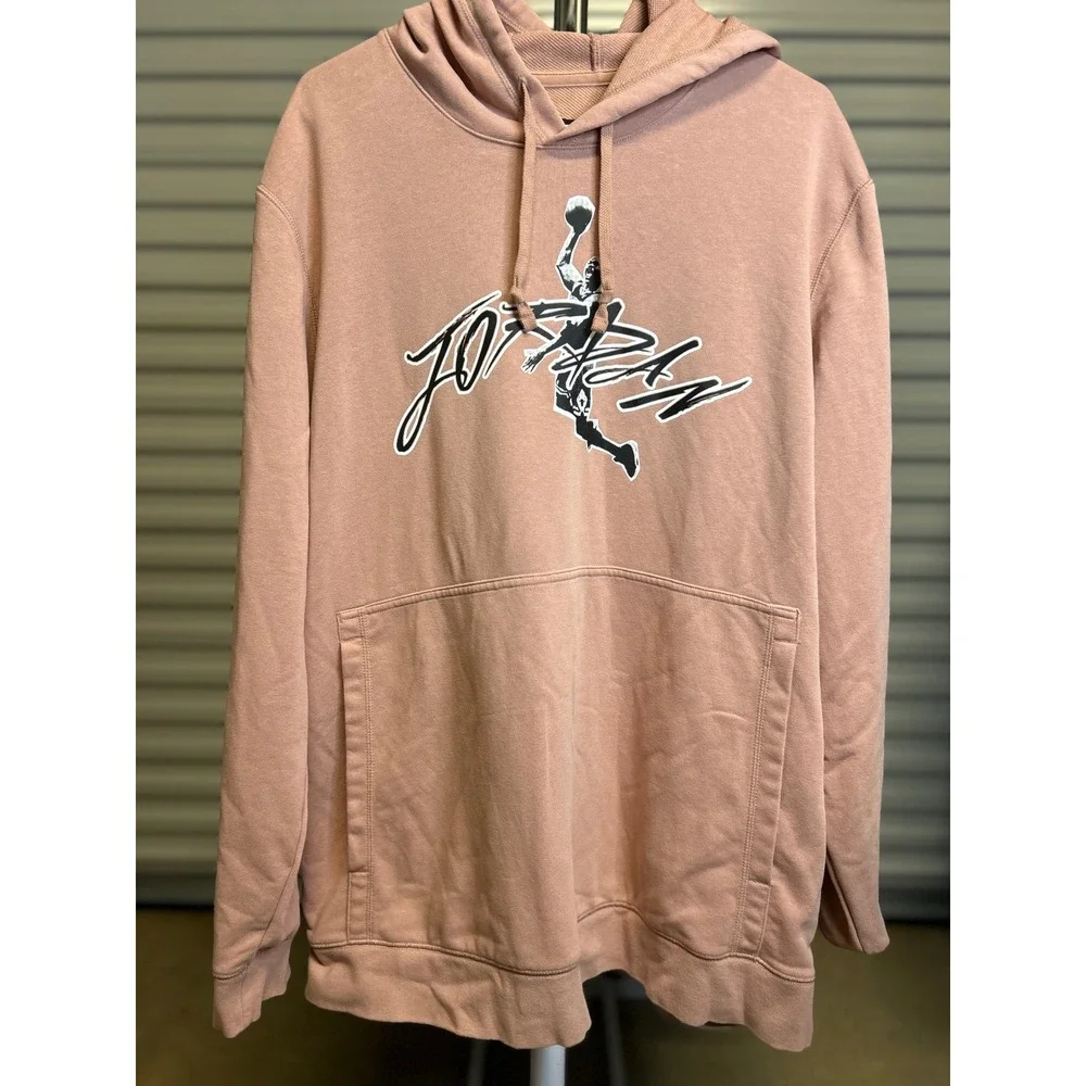 Jordan Hoodie Mens XXL Pink Jumpman Graphic Pullover Dri-Fit Terry Sweatshirt